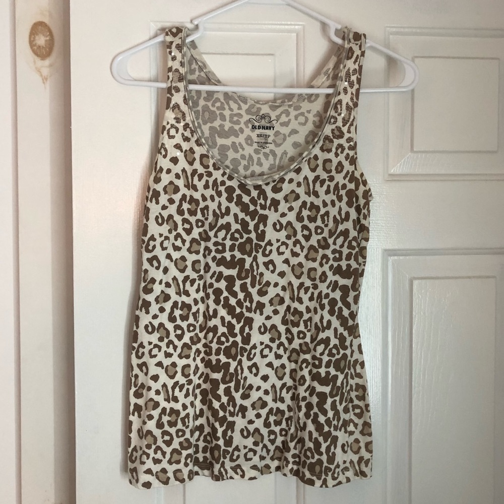 Old navy muted neutral cream/tan leopard print subtle sequins XS tank top